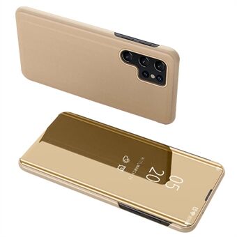 For Samsung Galaxy S23 Ultra Stand Feature Speil Galvanisering Utsiktsvindu PU-skinnveske Telefondekselbeskytter