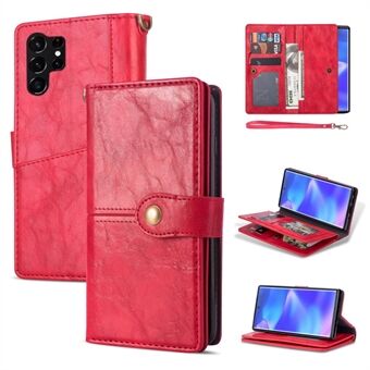 For Samsung Galaxy S23 Ultra Multiple Card Slots Lommebok i retrostil PU-skinntelefonveske Stand Mobiltelefonskall