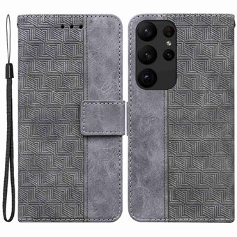 For Samsung Galaxy S23 Ultra PU lær Magnetisk lukking Geometri Mønster påtrykt etui Stand Lommebok Støtsikkert flip telefondeksel med stropp