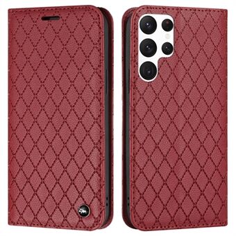 For Samsung Galaxy S23 Ultra Rhombus Embossing Litchi Texture PU-skinn RFID-blokkeringsveske Stand Lommebok Magnetlukking Telefondeksel