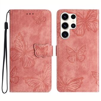 For Samsung Galaxy S23 Ultra Skin-touch-telefon Skinnveske Butterfly-påtrykt deksel med Stand