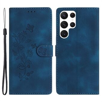 For Samsung Galaxy S23 Ultra Flower Preget Leather Phone Case Anti-slipp Stand