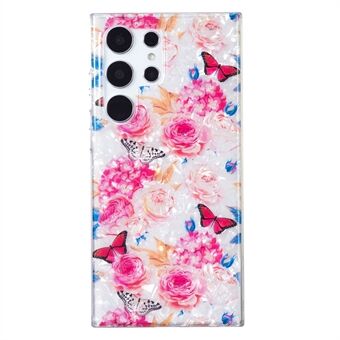 For Samsung Galaxy S23 Ultra Soft TPU IMD Shell Pattern Case Støtsikker Marble Flower telefondeksel