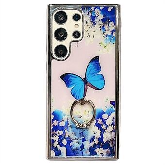 For Samsung Galaxy S23 Ultra IMD Blomstermønster galvaniseringsdeksel PC+TPU-telefondeksel med Ring