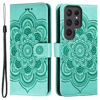 Telefonskallveske til Samsung Galaxy S23 Ultra, påtrykk Mandala Flower Flip PU-skinnstativ Stand