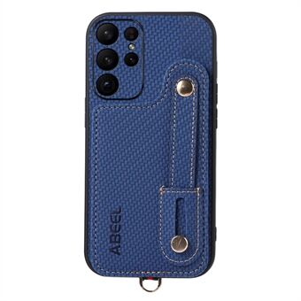 ABEEL-stil 03 karbonfiber teksturert PU+TPU-stativdeksel til Samsung Galaxy S23 Ultra RFID-blokkerende kortspor-telefonveske.