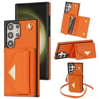 For Samsung Galaxy S23 Ultra etui med kortlomme i skinn+TPU-materiale med skulderrem