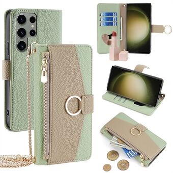 For Samsung Galaxy S23 Ultra-etui med glidelåslomme, telefondeksel med skulderstropp.