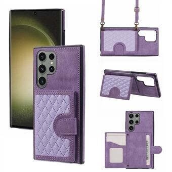 For Samsung Galaxy S23 Ultra-etui PU-skinn+TPU-kortholder støtsikker deksel med lang rem