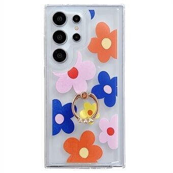 For Samsung Galaxy S23 Ultra Deksel Blomstermønster TPU-telefonomslag med roterende ringholder.