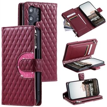 Stil 012 for Samsung Galaxy S23 Ultra Etui PU-lær Glidelås Lommebok Telefonveske med håndleddsstropp