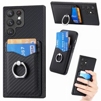 C1-8 For Samsung Galaxy S23 Ultra-etui med kortspor, skinnbelagt telefondeksel med karbonfiber tekstur.