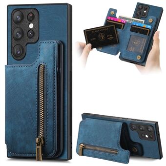 D15 for Samsung Galaxy S23 Ultra-etui Retro PU+TPU Glidelåslommeboktelefondeksel med stativ.