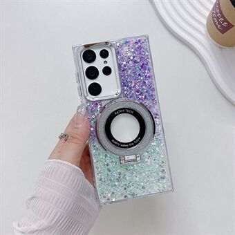 For Samsung Galaxy S23 Ultra Magnetisk Kickstand Etui av Akryl+TPU Glitter Pailletter Epoxy Telefondekning