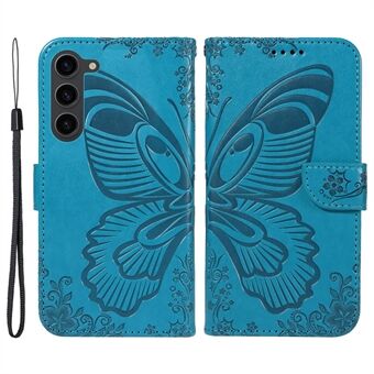 For Samsung Galaxy S23-etui med sommerfugltrykk, støtsikker lær-lommebok-telefonskall.