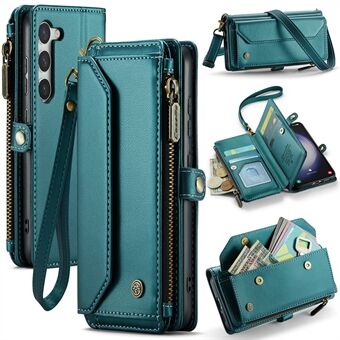 CASEME C36-serien for Samsung Galaxy S23-etui med glidelås i skinndekselet med 7 kortspor.