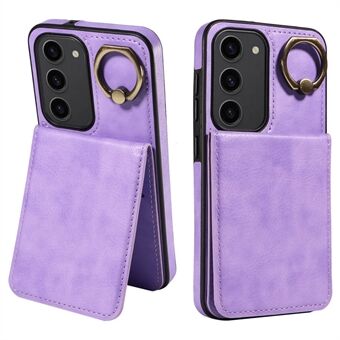 004 For Samsung Galaxy S23 Etui med Kortholder PU Lær Beskyttelsesdeksel Roterende Fingerring