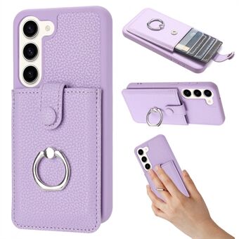 For Samsung Galaxy S23 Etui Tegning Type Kortspor Litchi Struktur Lærdeksel med Ringstativ