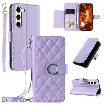 For Samsung Galaxy S23 Crossbody Lærveske Ring Spenne Lommebokstativ Rhombus Mobildeksel