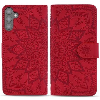 For Samsung Galaxy S23 Stand Shell Imprint Flower Phone Cover Lommebokdesign Calf Texture Lærdeksel