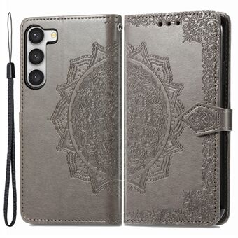 For Samsung Galaxy S23 Mandala-mønster preget PU-lommebok Folio-etui Stand Støtsikkert beskyttelsesdeksel med stropp