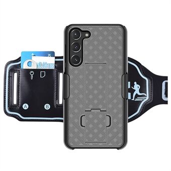 For Samsung Galaxy S23 Telefon Kickstand Veske Kortholder Hard PC-deksel med Nylon Sport Armbånd