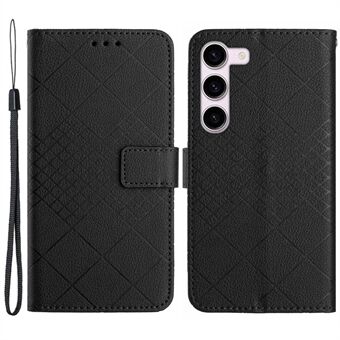 HT06 for Samsung Galaxy S23-etui PU-lær Rutenettmønster Støtte Mobiltelefon-deksel