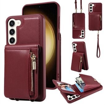 For Samsung Galaxy S23 RFID-blokkerende etui, PU + TPU-kickstand-telefondeksel med lommebok, stropper.