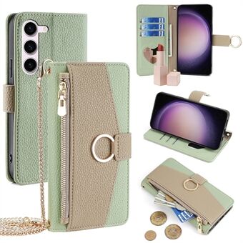 For Samsung Galaxy S23 Lommeboketui av PU-skinn med Crossbody-telefonveske med speildesign