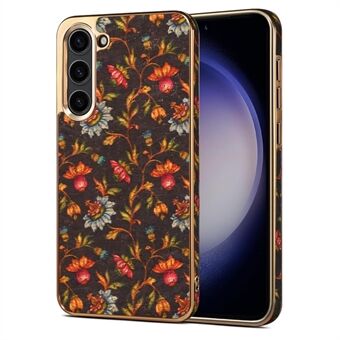 Blomstermønstret slank deksel for Samsung Galaxy S23-deksel, elektrogalvanisert TPU+PC+PU-telefondeksel.