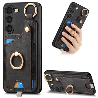 For Samsung Galaxy S23-etui i skinn med kortlomme som beskytter telefonen.