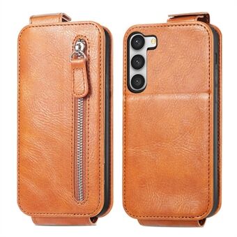 For Samsung Galaxy S23-etui Vertikal Flip-Glidelås Lommebok Anti-fall Lærdeksel for telefoner