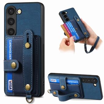 D9 For Samsung Galaxy S23 Etui Retro Lærbelagt TPU+PC Beskyttende Deksel med Håndleddstropp