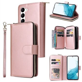 For Samsung Galaxy S23-etui med 9 kortlommer og håndrem i PU-lær til mobiltelefonen.