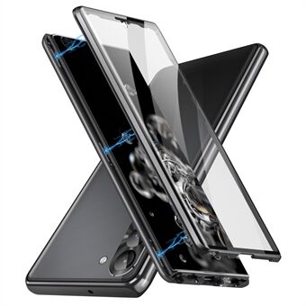 For Samsung Galaxy S23+ ensidig herdet glass + PC-panel Klart telefondeksel Magnetisk adsorpsjon metallramme Anti- Scratch telefondeksel med sikkerhetsspenne