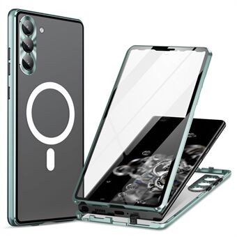 Telefonveske til Samsung Galaxy S23+ metall herdet glass, matt PC-deksel med linsebeskyttelse/lås