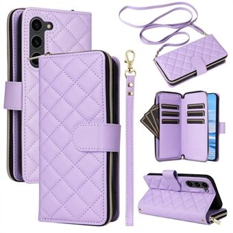 For Samsung Galaxy S23+ Etui Rhombus Glidelås Lommebok Lærtelefondeksel med Stropper