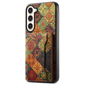 For Samsung Galaxy S23+ etui med blomstermønster, kortspor, stativ og hybridtelefonskall.