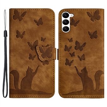 For Samsung Galaxy S23+ Wallet Case Butterfly Cat Leather Phone Cover med Kortspor Stativ