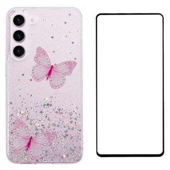 WANLONFENG AW-serien for Samsung Galaxy S23+ Etui PVC Butterfly TPU Telefondeksel med skjermbeskytter