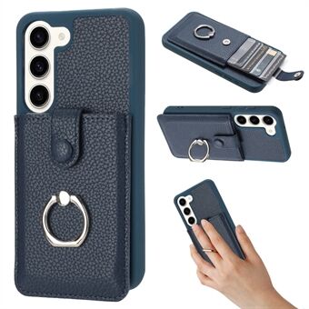 For Samsung Galaxy S23+ Etui med Tegningstype Kortholdere Litchi Tekstur Skinn Ryggdeksel med Ringstativ