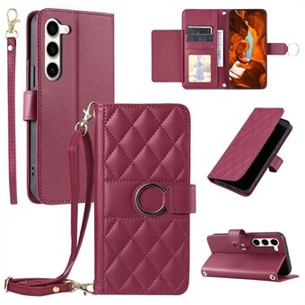 For Samsung Galaxy S23+ Crossbody Skinnveske med Ringlås Lommebok Stativ Rombemønster Mobildeksel