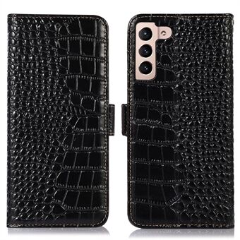 For Samsung Galaxy S23+ Crocodile Texture Lommebok Flip Cover Stand i ekte okseskinn RFID-blokkerende magnetisk telefonveske