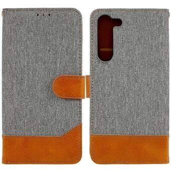 For Samsung Galaxy S23+ kalvtekstur PU skinnskjøting jeans klut Telefondeksel Stand Lommebok Folio Flip-veske