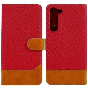 For Samsung Galaxy S23+ kalvtekstur PU skinnskjøting jeans klut Telefondeksel Stand Lommebok Folio Flip-veske