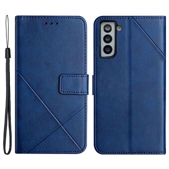 For Samsung Galaxy S23+ Drop-proof Line Imprinting Telefonveske Ensfarget PU-skinn Magnetisk lås Stand Flip-deksel med stropp