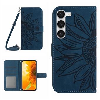 For Samsung Galaxy S23+ HT04 påtrykt Sunflower PU-skinnveske Stand Skin-Touch telefondeksel med skulderstropp