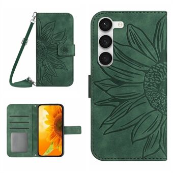 For Samsung Galaxy S23+ HT04 påtrykt Sunflower PU-skinnveske Stand Skin-Touch telefondeksel med skulderstropp