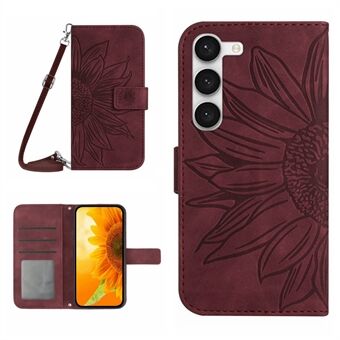 For Samsung Galaxy S23+ HT04 påtrykt Sunflower PU-skinnveske Stand Skin-Touch telefondeksel med skulderstropp