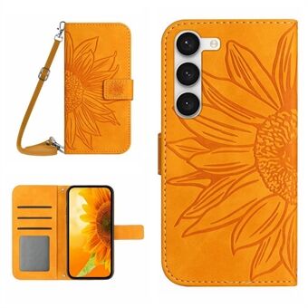 For Samsung Galaxy S23 Plus HT04 påtrykt Sunflower PU-skinnveske Stand Skin-Touch telefondeksel med skulderstropp